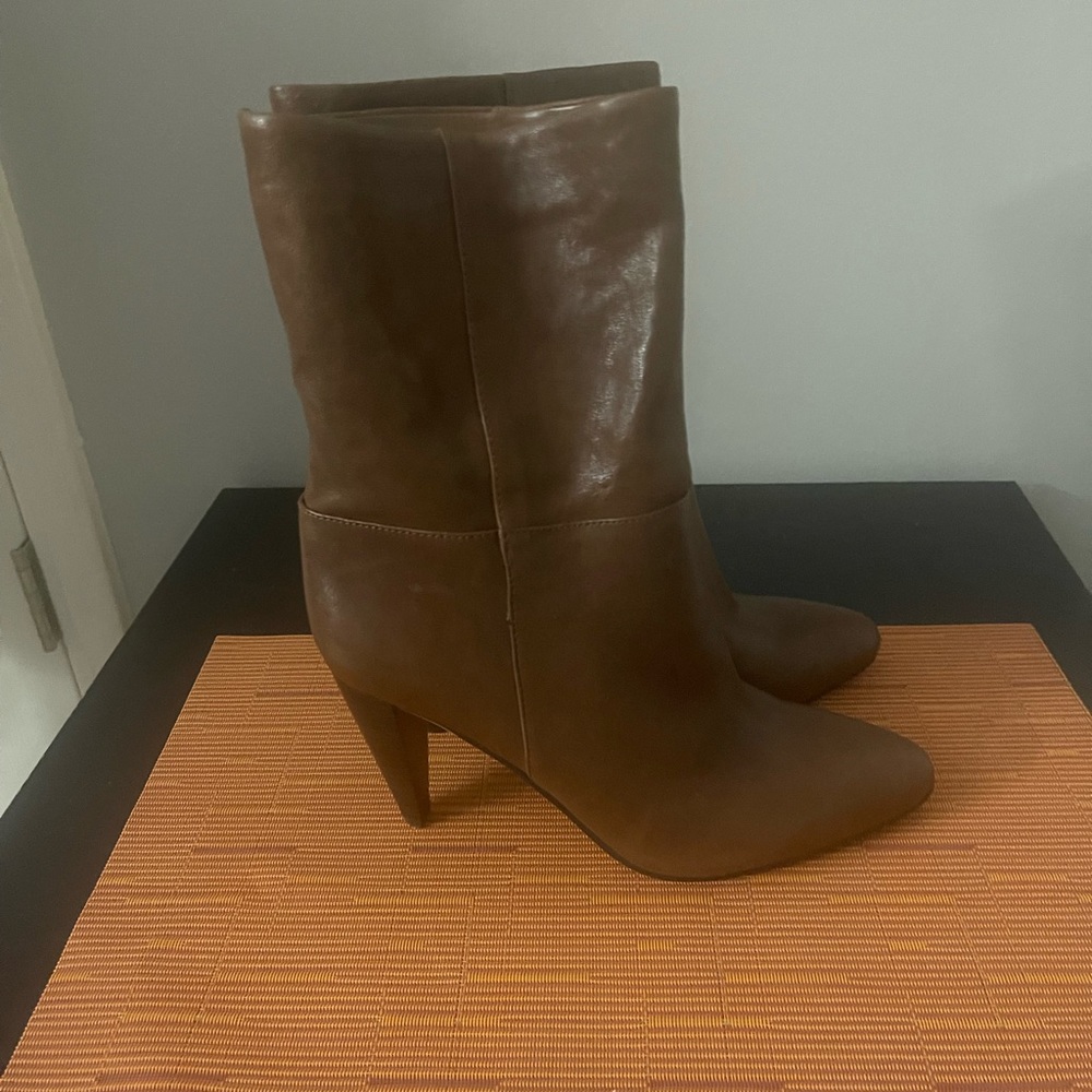Vince Camuto Brown Leather Mid-Calf Heeled Boots